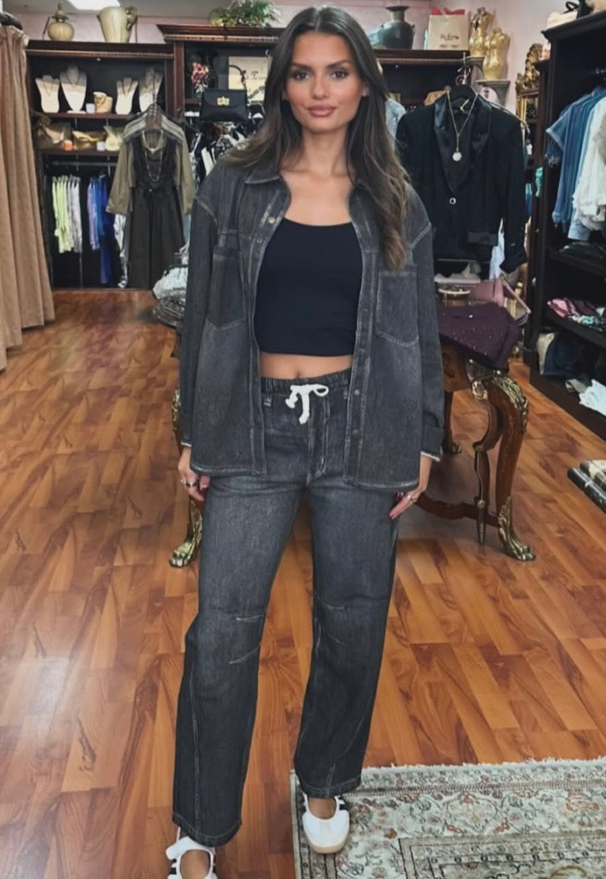 Denim Fleece Barrel Pant