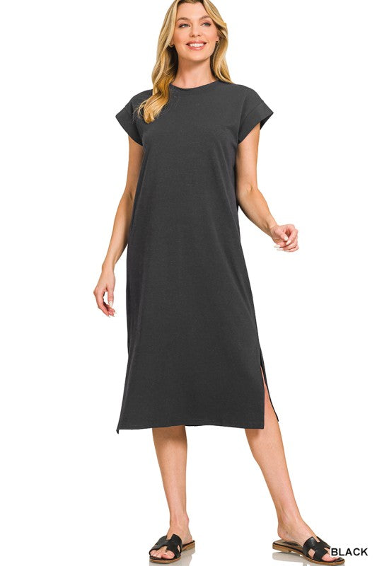Round Neck Midi Dress - Black