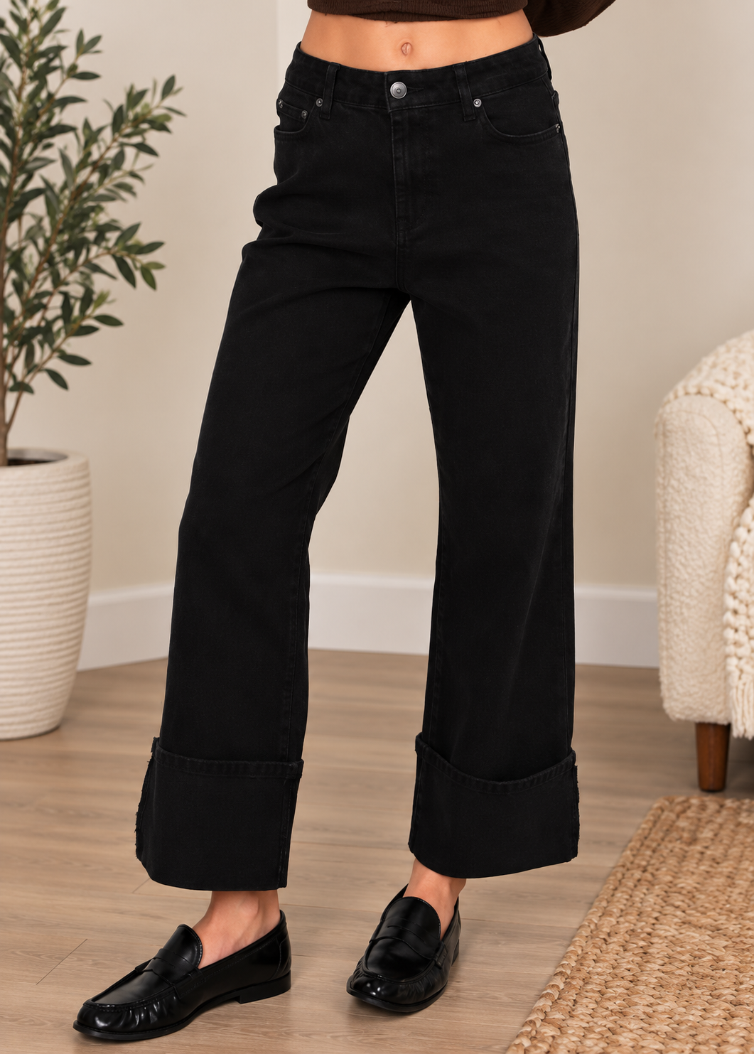 Carla Stretch Denim Cuffed Wide Leg