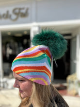 Luxury Fur Pom Hat - Kimberly Rainbow/Green Pom