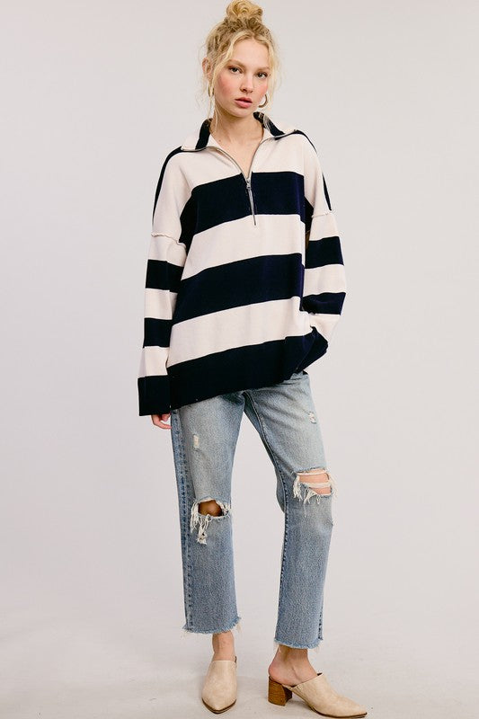 Striped 1/4 Zip Knit