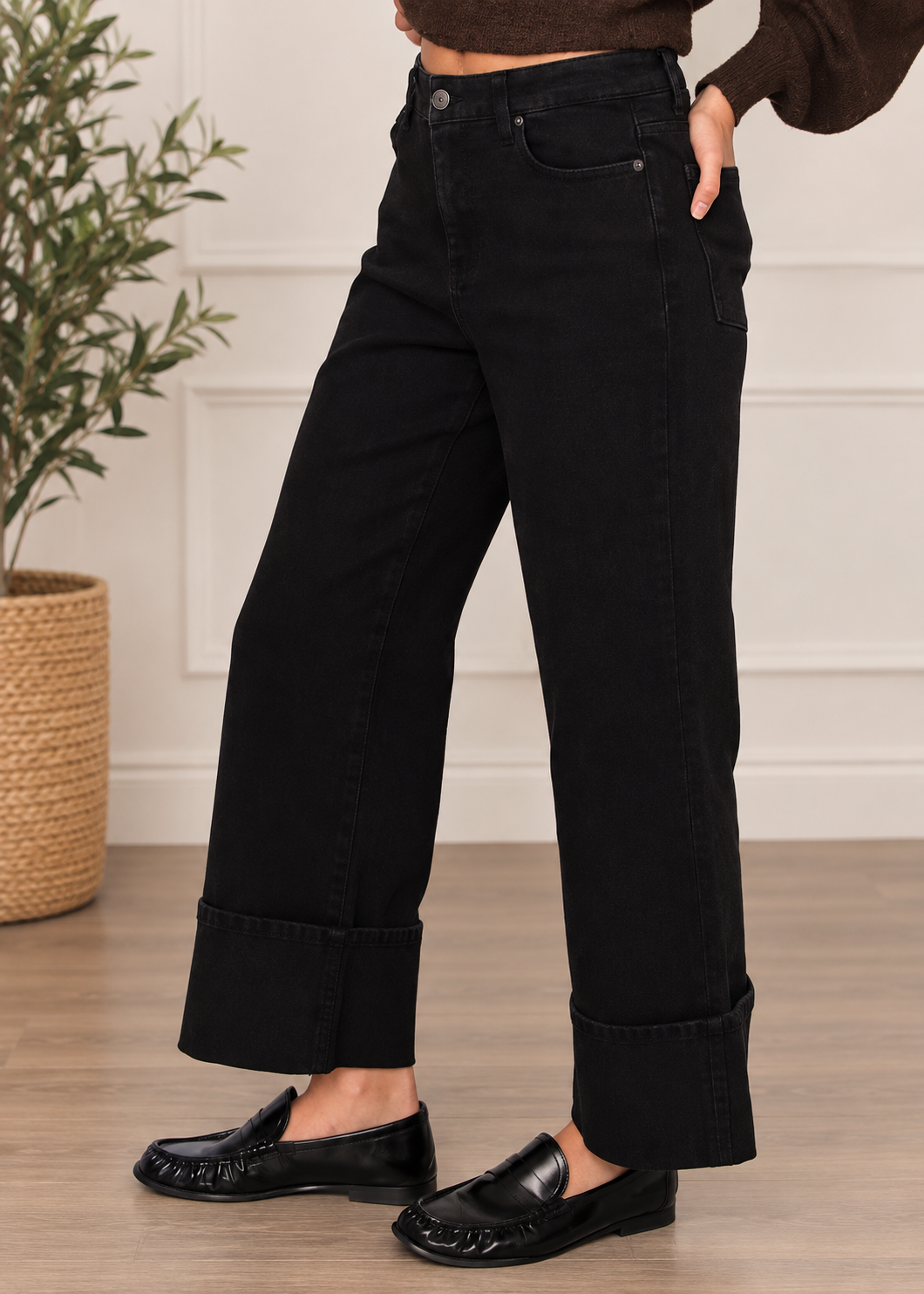Carla Stretch Denim Cuffed Wide Leg