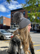 Luxury Fur Pom Hat - Pewter