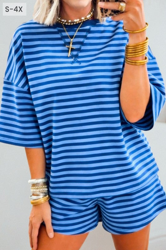 Navy Striped Short Set