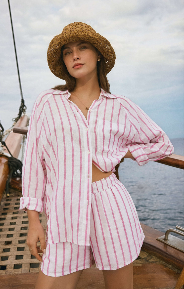 Spanish Rose Striped Button Up
