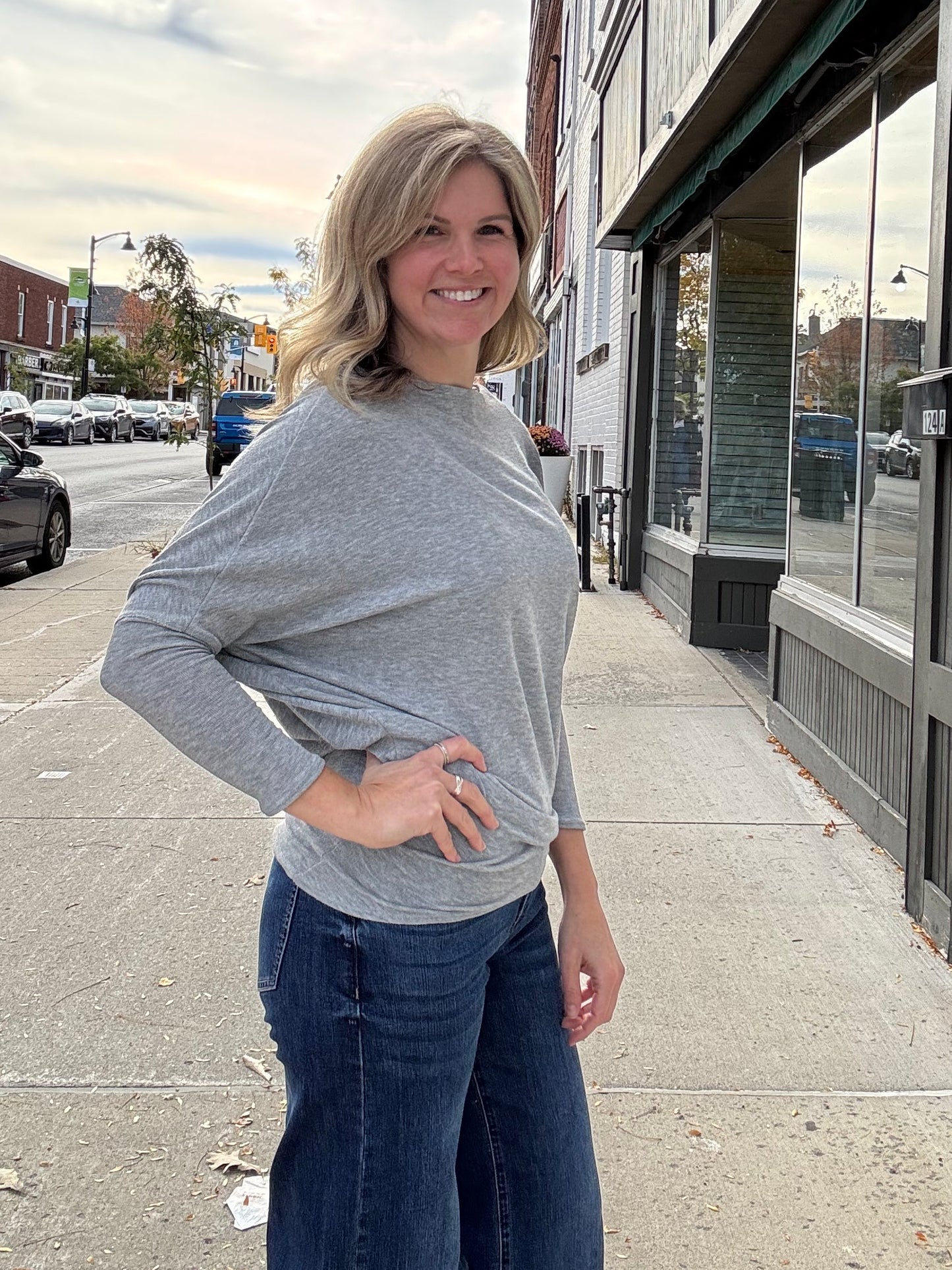 Payton Dolman Sleeve - Heather Grey