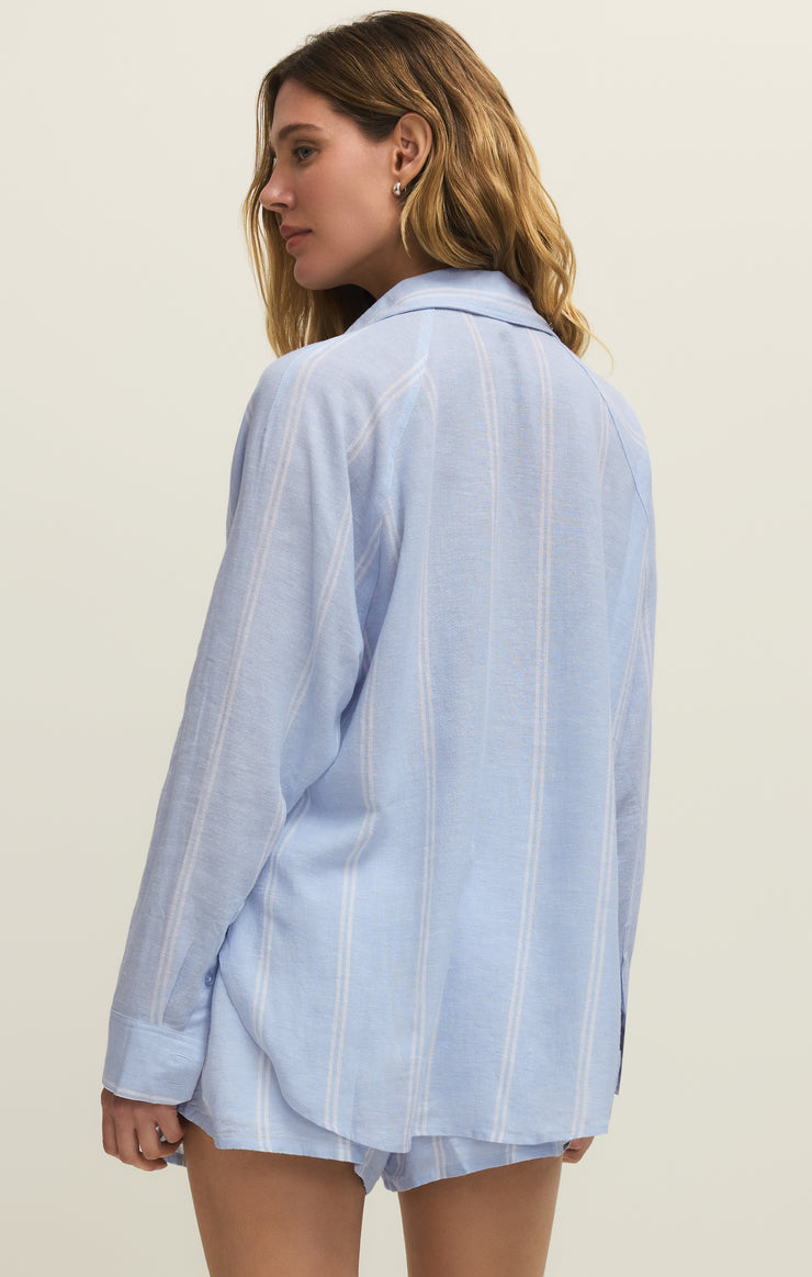 Blue Light Striped Button Up
