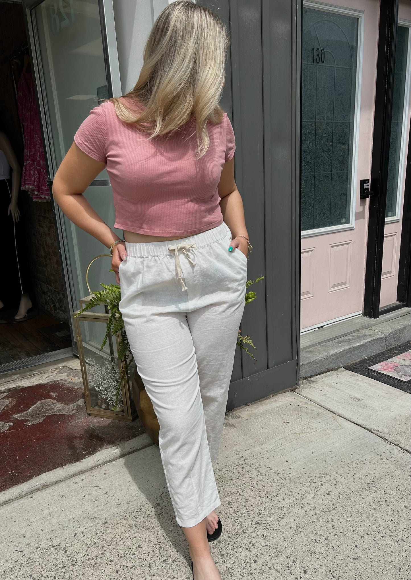 White Linen & Cotton Blend Pants