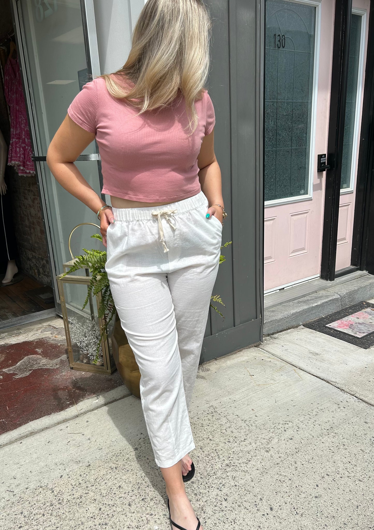 White Linen & Cotton Blend Pants