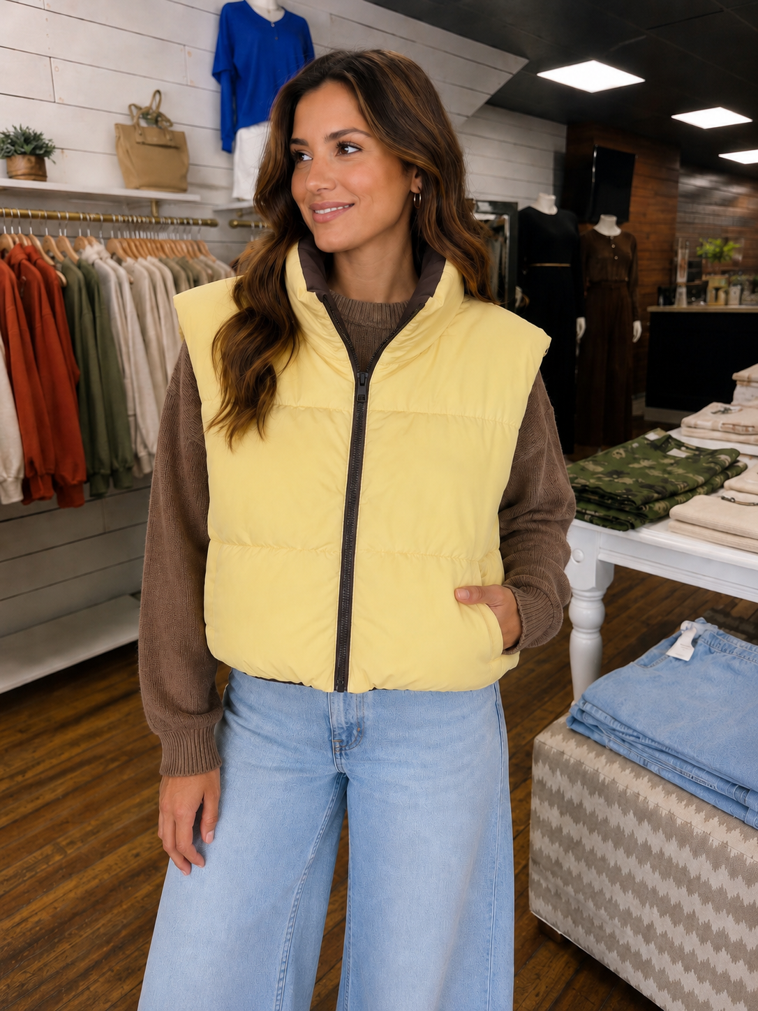 Gallagher Reversible Vest - Butter/Brown