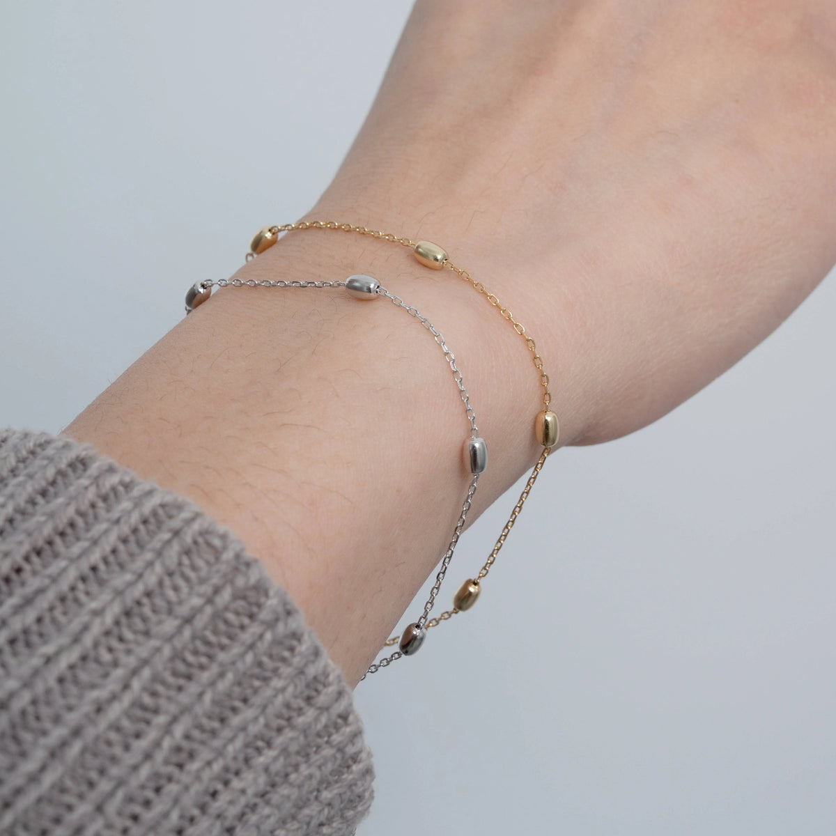 Rice Bead Bracelet - Sterling Silver Rhodium Plated
