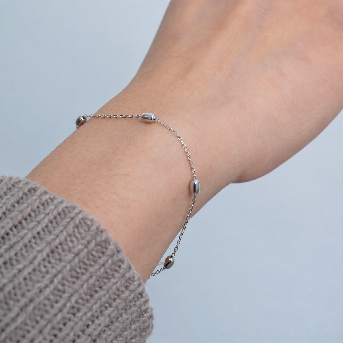 Rice Bead Bracelet - Sterling Silver Rhodium Plated