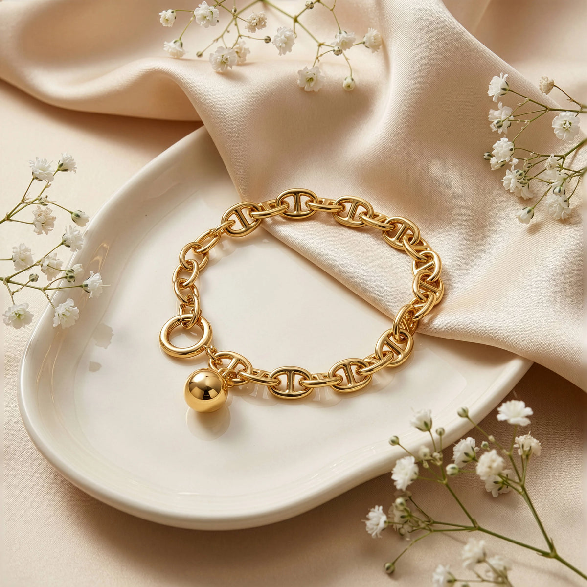 Tess Premium Gold Plated Mariner Bracelet with Ball