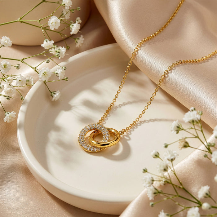 Robyn Premium Plated CZ Interlocking Rings Necklace