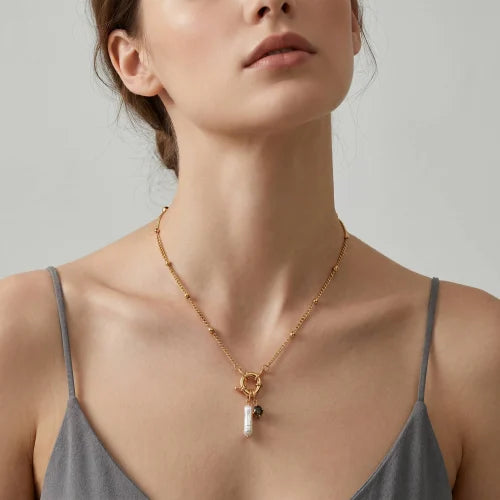 Premium Gold Plated Baroque Freshwater Pearl & Labradorite Necklace