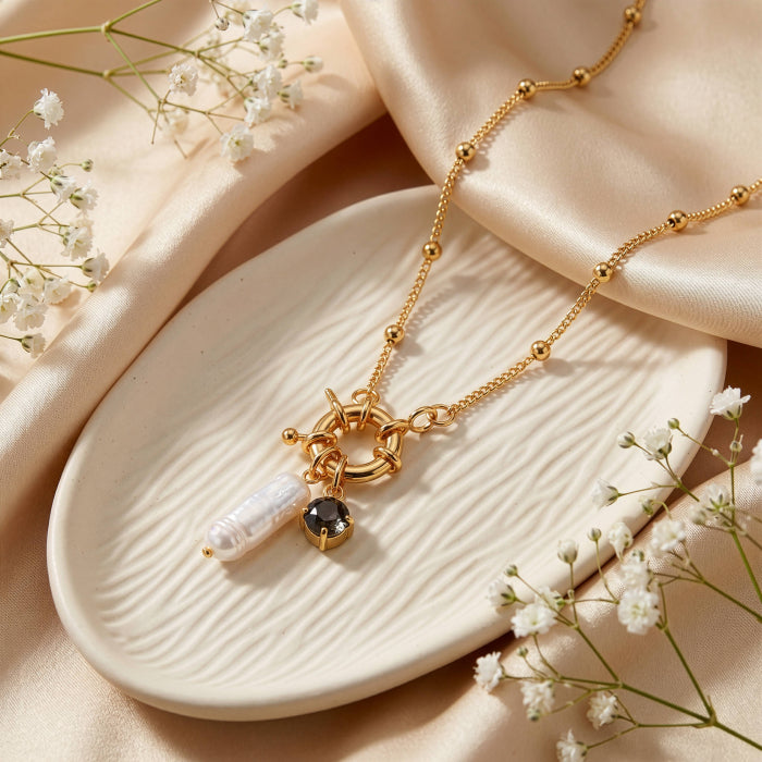 Premium Gold Plated Baroque Freshwater Pearl & Labradorite Necklace