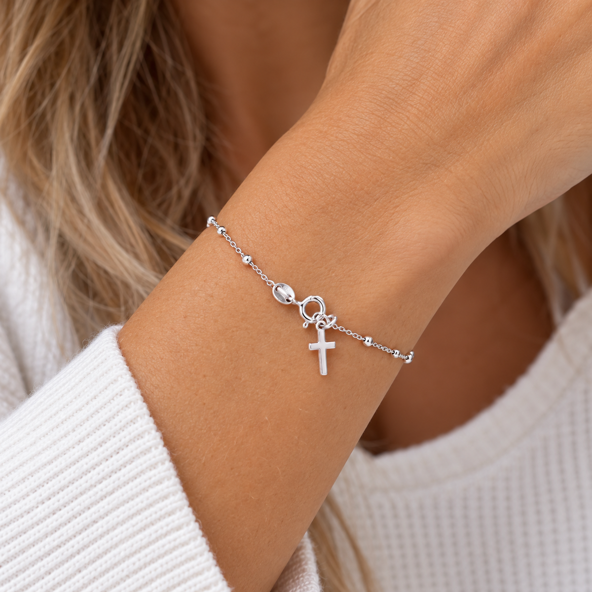 Dainty 2mm Rosary Bracelet - Sterling Silver