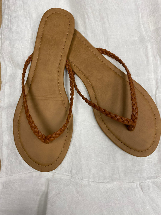 Brown Braided Flip Flops