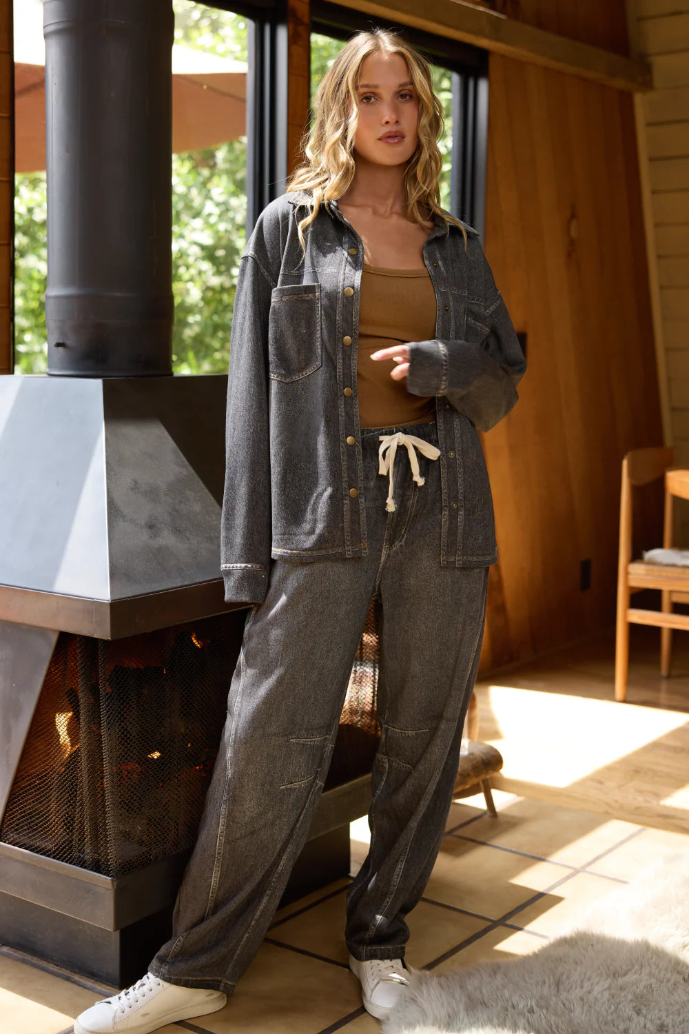 Denim Fleece Barrel Pant