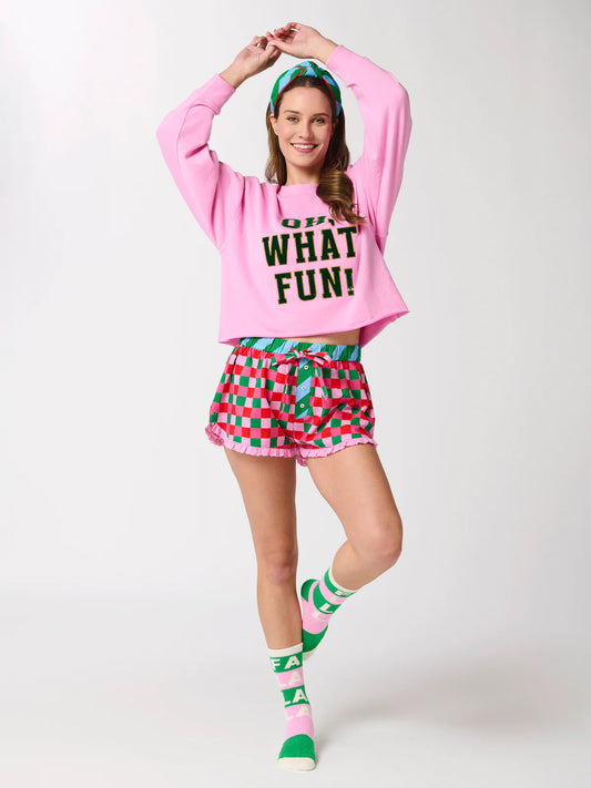 "Oh What Fun!" Lounge Sweatshirt + Checkered Boxer Short