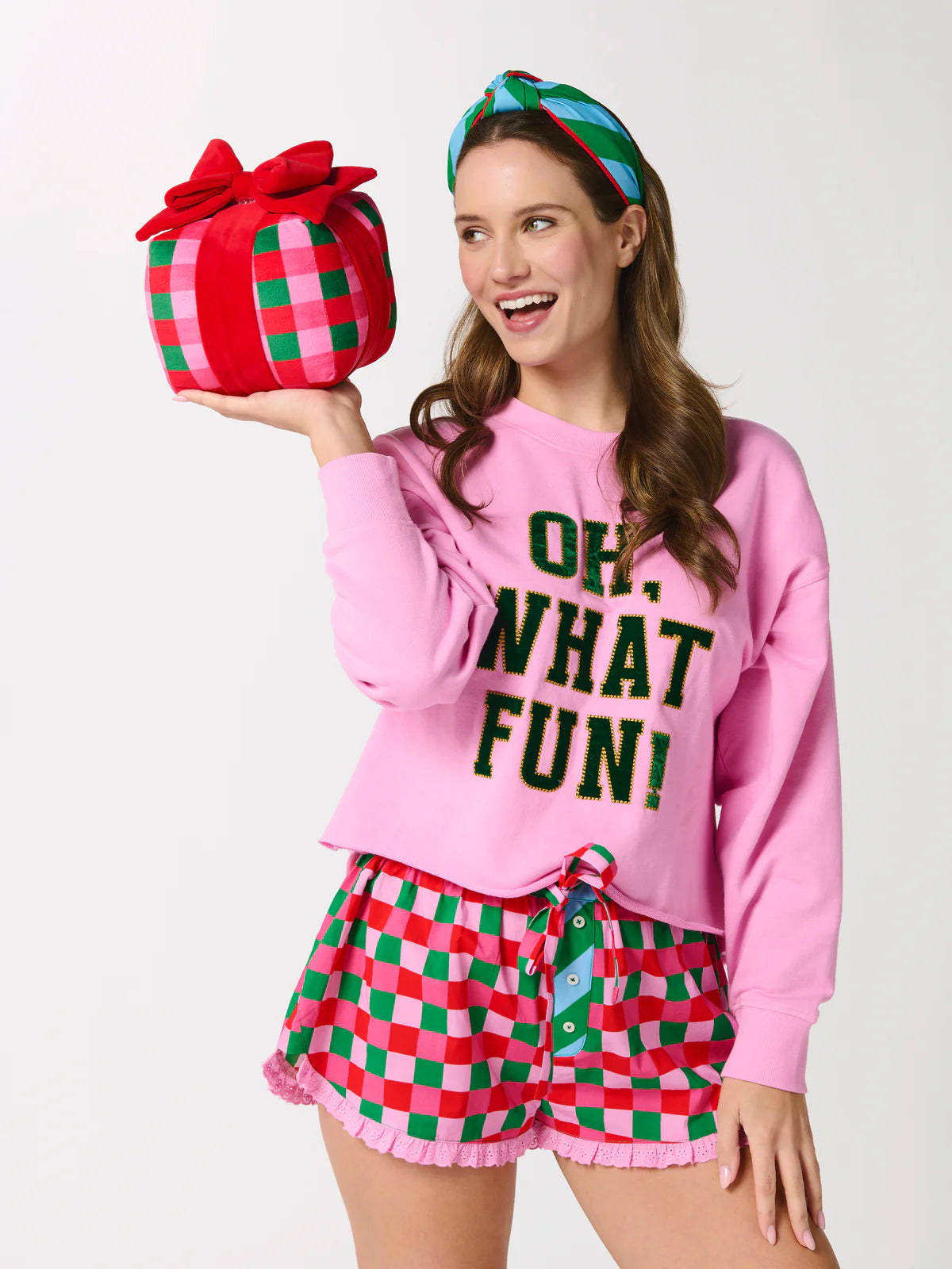 "Oh What Fun!" Lounge Sweatshirt + Checkered Boxer Short