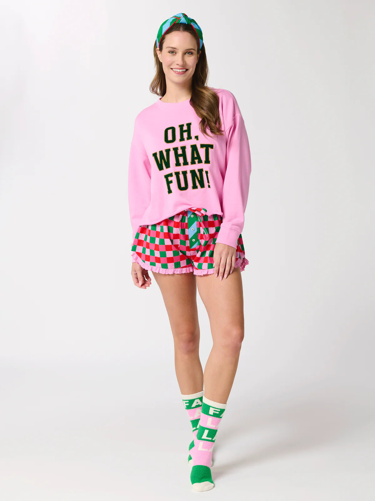 "Oh What Fun!" Lounge Sweatshirt + Checkered Boxer Short