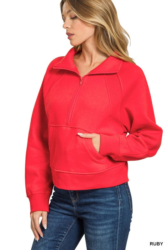 Lou Quarter Zip-Ruby Red