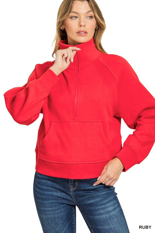 Lou Quarter Zip-Ruby Red