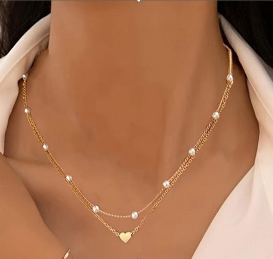 Pearl Heart 2 piece Necklace