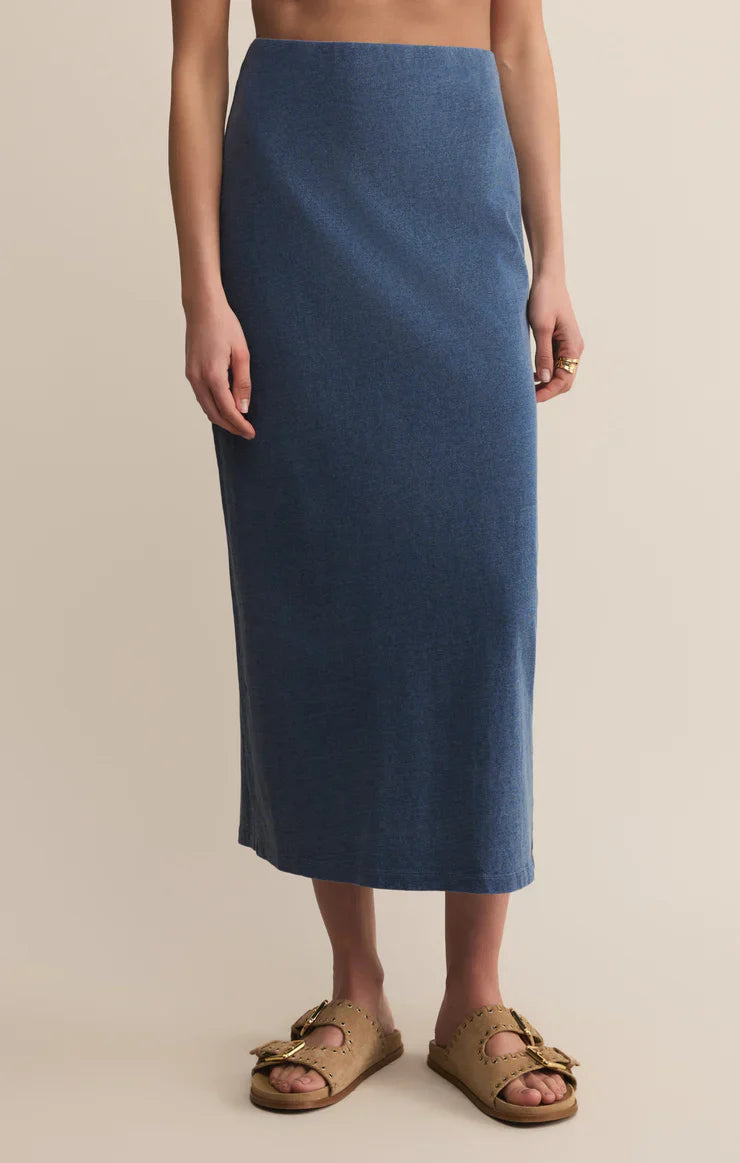 Gail Jersey Denim Midi Skirt - Indigo