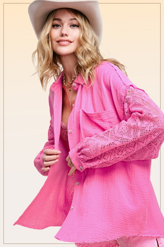 Candy-Crochet Sleeved Cotton Long-sleeve