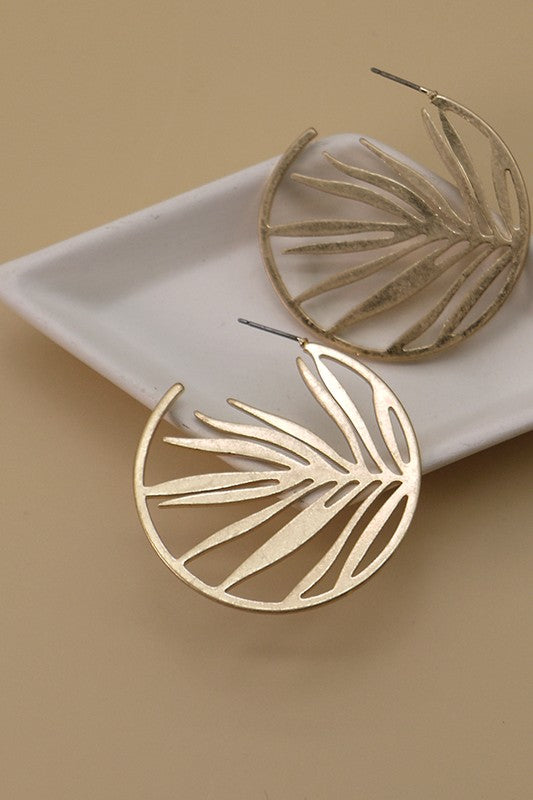 Cutout Leaf Hoop Earring - Gold