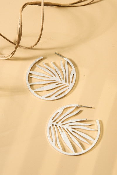 Cutout Leaf Hoop Earring - Silver