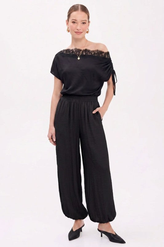Angled Lace Blouse - Black