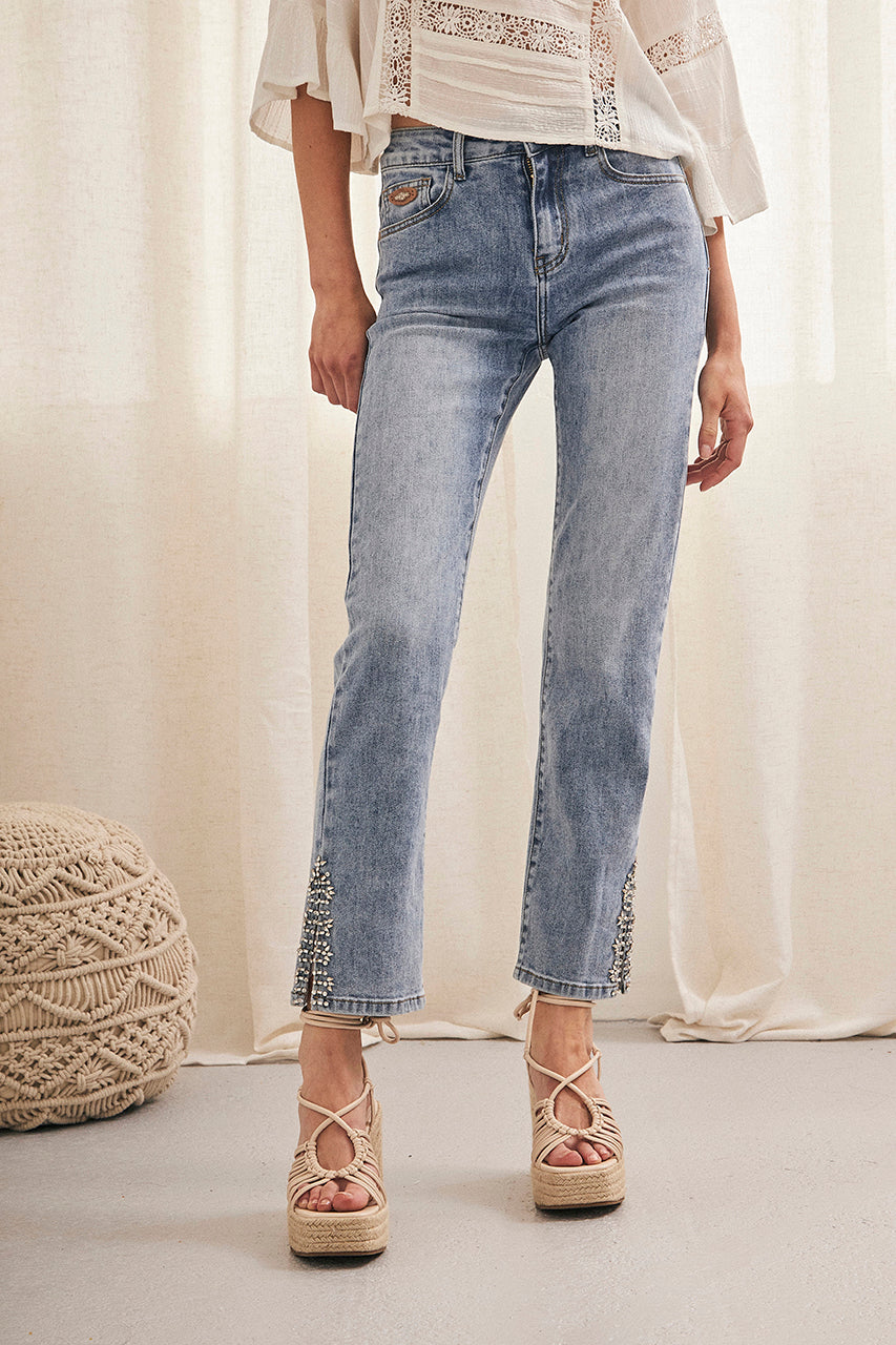 Camila Rhinestone Hem Jeans