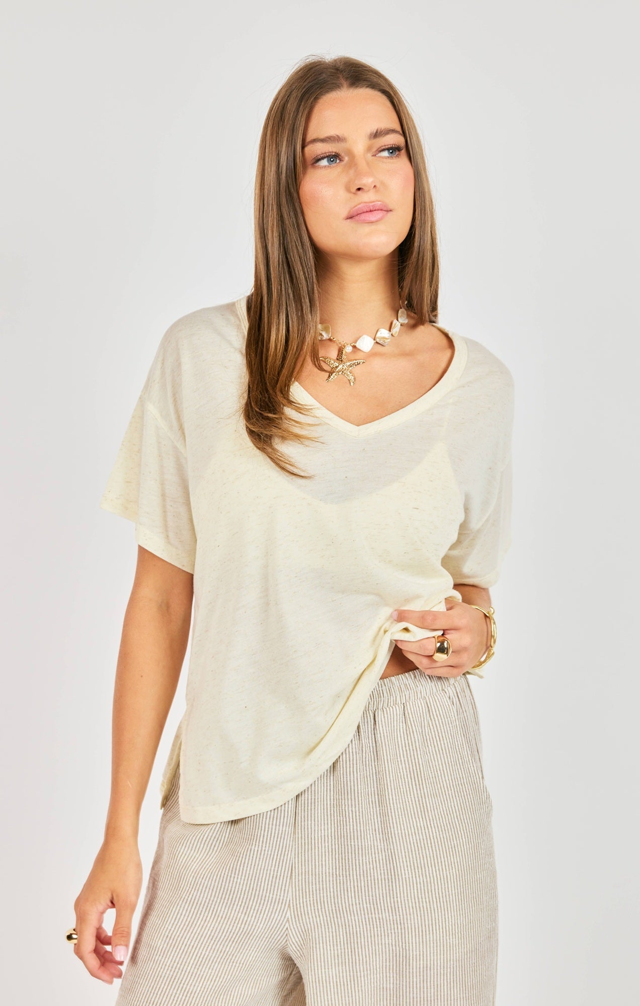 V Neck Relaxed Tee - Oatmeal