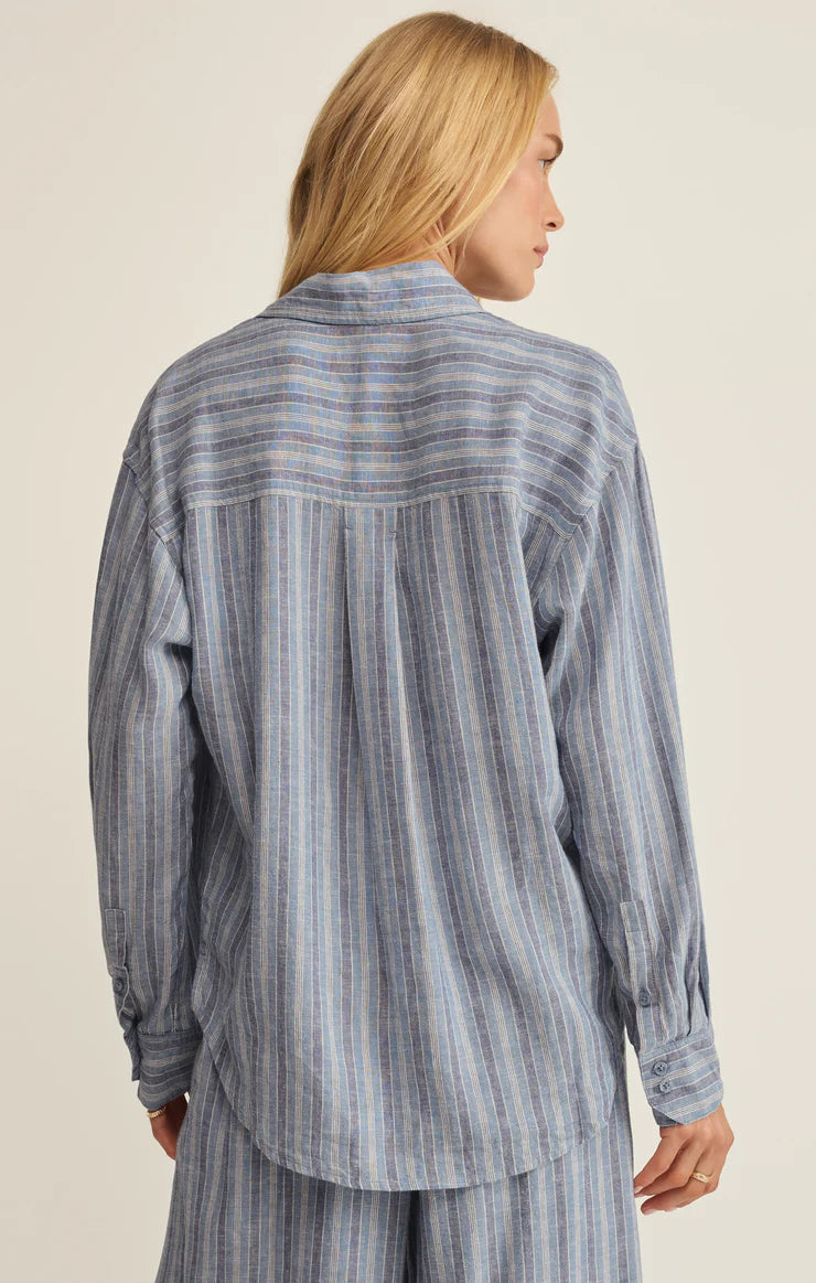 Indigo Striped Button Up