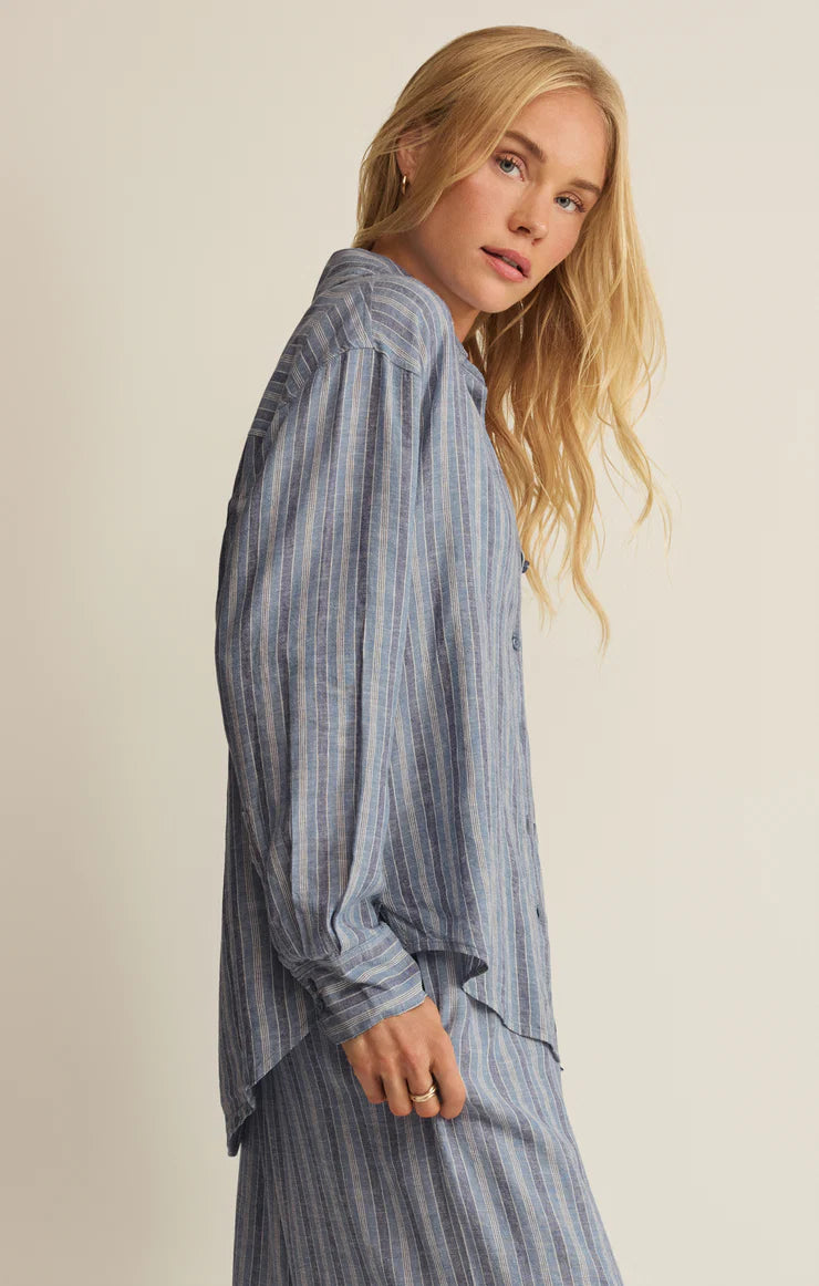 Indigo Striped Button Up