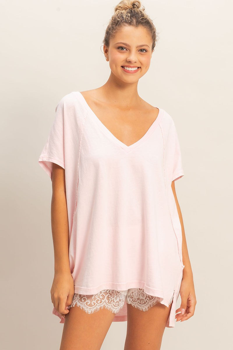 Jemma Short Sleeve Oversized Tee- Soft Pink