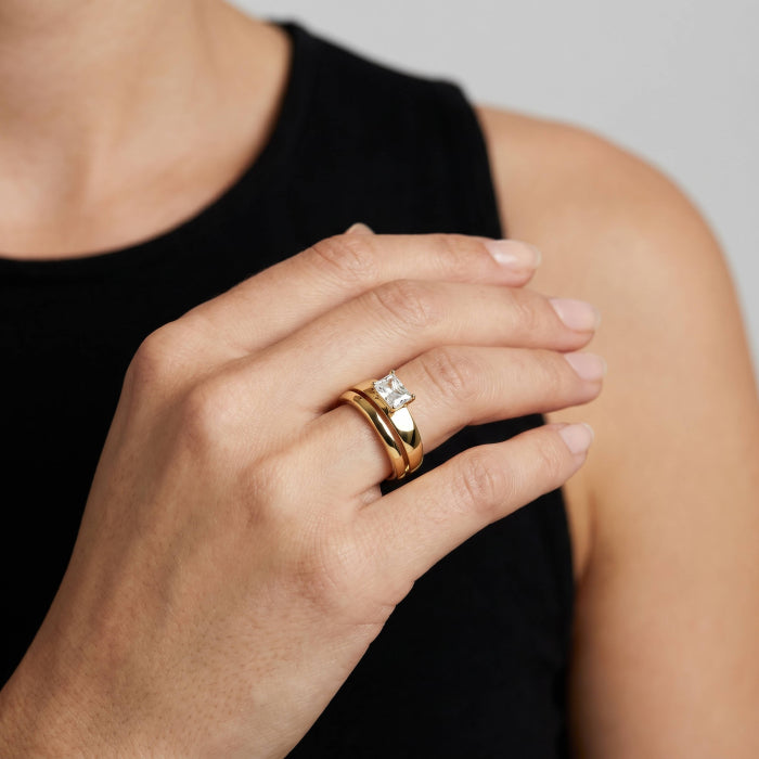 Shane Premium Gold Plated Emerald Cut CZ Split Ring