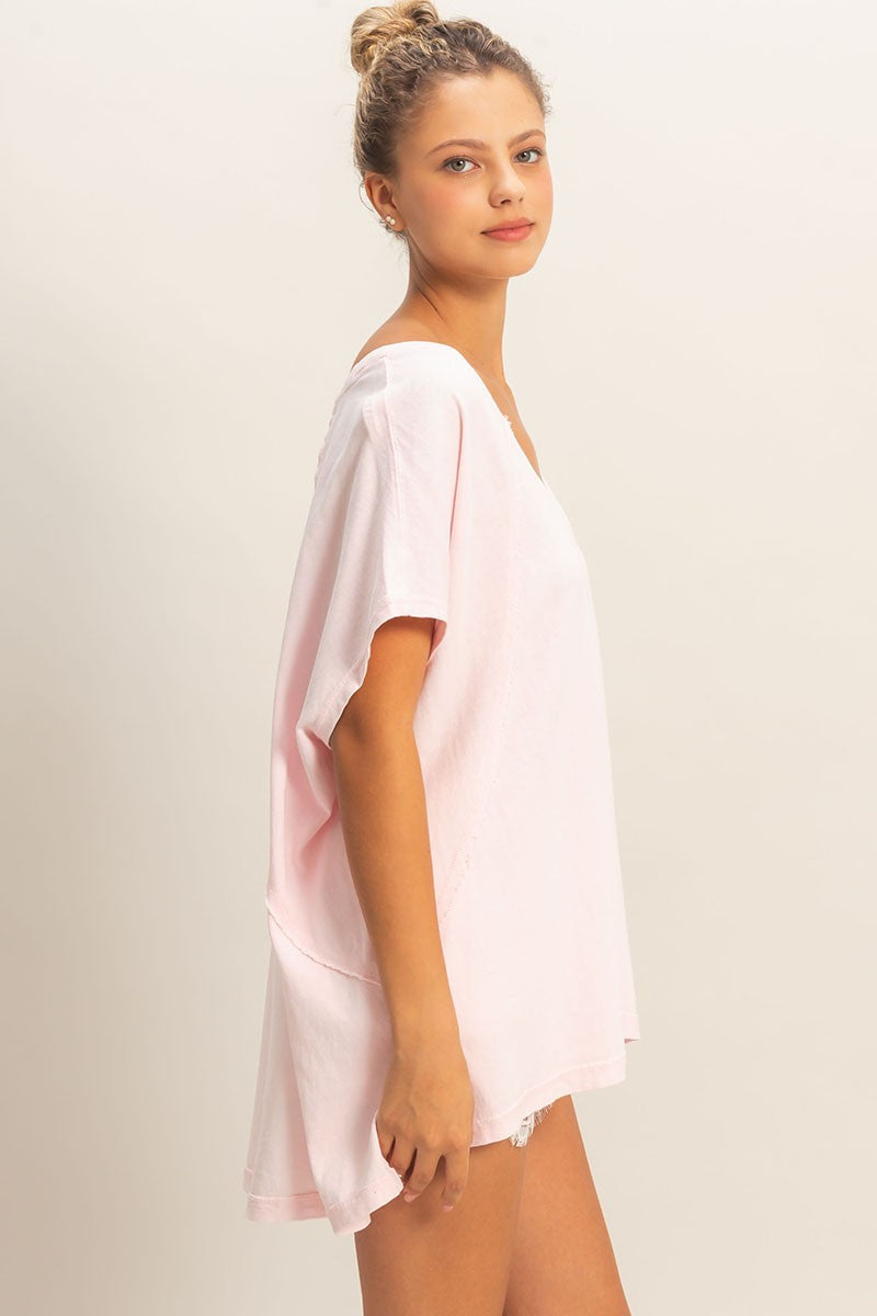 Jemma Short Sleeve Oversized Tee- Soft Pink
