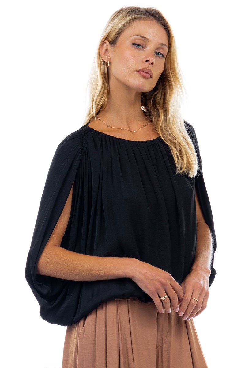 Grace Drape Bubble Top - Black