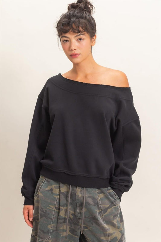 Off Shoulder Sweatshirt - Black