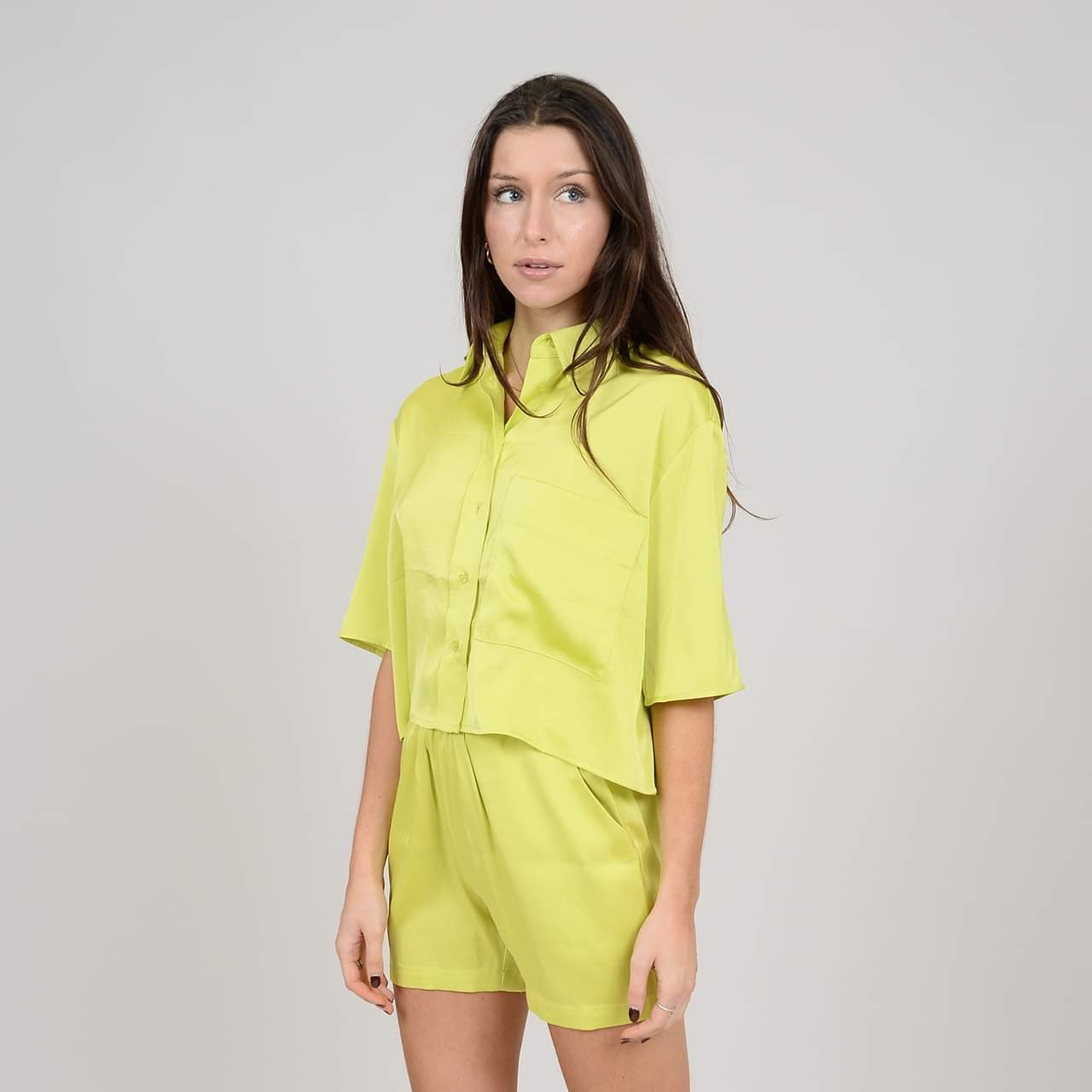 Suzy Sunny Lime Satin Shirt