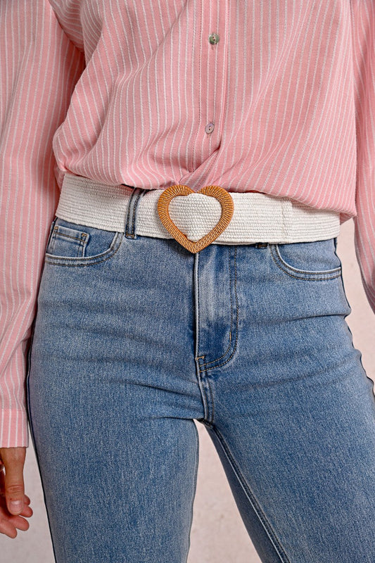 Heart Buckle Belt - White